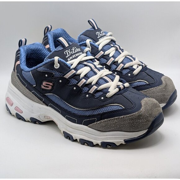 Skechers D’Lites Sneakers Womens 8 Navy Blue & Pink SN11947W Shoes Walking - Picture 1 of 7